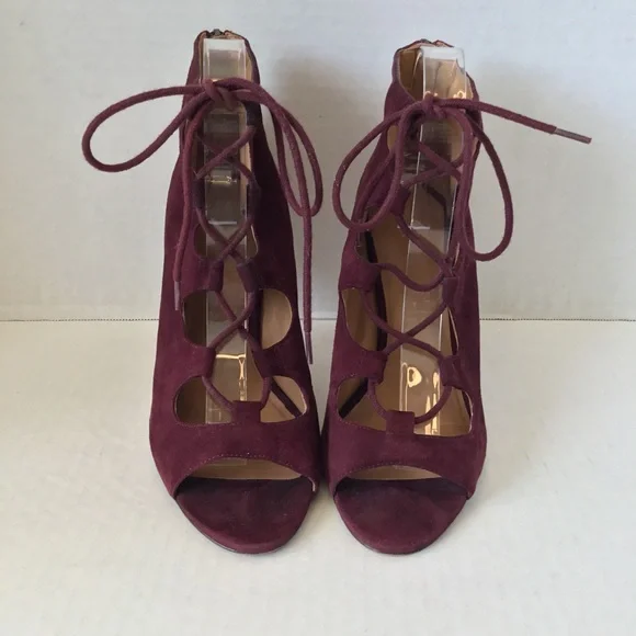 NINE WEST FRETABL BURGUNDY HEELS LACE UP ZIPPER SIZE 8.5 - Picture 5 of 15